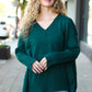 Casual Chic Hunter Green Oversized V Neck Rib Knit Sweater