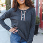 Casual Days Grey Ribbed Knit Button Down Henley Pullover