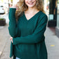 Casual Chic Hunter Green Oversized V Neck Rib Knit Sweater