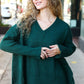 Casual Chic Hunter Green Oversized V Neck Rib Knit Sweater