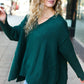 Casual Chic Hunter Green Oversized V Neck Rib Knit Sweater