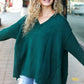 Casual Chic Hunter Green Oversized V Neck Rib Knit Sweater