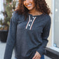 Casual Days Grey Ribbed Knit Button Down Henley Pullover