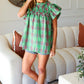 Live For Today Green Plaid Shirred Yoke Flutter Sleeve Top