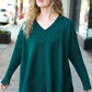 Casual Chic Hunter Green Oversized V Neck Rib Knit Sweater