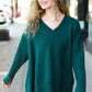 Casual Chic Hunter Green Oversized V Neck Rib Knit Sweater