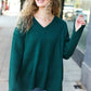 Casual Chic Hunter Green Oversized V Neck Rib Knit Sweater