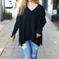 Casual Chic Black Oversized V Neck Rib Knit Sweater