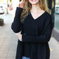 Casual Chic Black Oversized V Neck Rib Knit Sweater