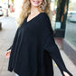 Casual Chic Black Oversized V Neck Rib Knit Sweater