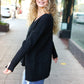 Casual Chic Black Oversized V Neck Rib Knit Sweater