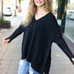 Casual Chic Black Oversized V Neck Rib Knit Sweater