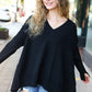 Casual Chic Black Oversized V Neck Rib Knit Sweater