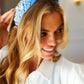 Azure Blue Pearl & Jewels Top Knot Knit Headband