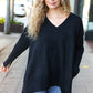 Casual Chic Black Oversized V Neck Rib Knit Sweater