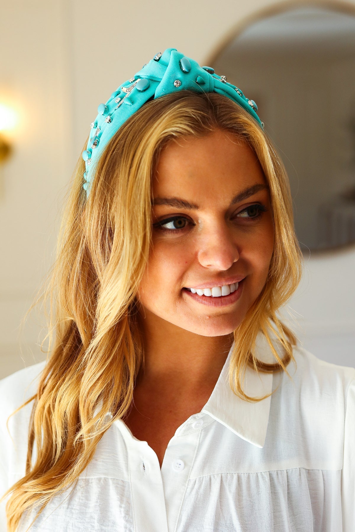 Turquoise Stone & Gem Cowboy Boot Embellished Top Knot Headband