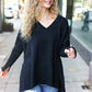 Casual Chic Black Oversized V Neck Rib Knit Sweater