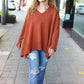 Casual Chic Rust Oversized V Neck Rib Knit Sweater