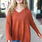 Casual Chic Rust Oversized V Neck Rib Knit Sweater