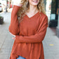 Casual Chic Rust Oversized V Neck Rib Knit Sweater