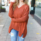 Casual Chic Rust Oversized V Neck Rib Knit Sweater