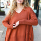 Casual Chic Rust Oversized V Neck Rib Knit Sweater