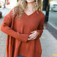 Casual Chic Rust Oversized V Neck Rib Knit Sweater