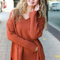 Casual Chic Rust Oversized V Neck Rib Knit Sweater