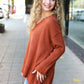 Casual Chic Rust Oversized V Neck Rib Knit Sweater