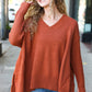 Casual Chic Rust Oversized V Neck Rib Knit Sweater