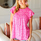 Look Of Love Fuchsia Floral Yoke Ruffle Short Sleeve Top