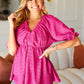 Feeling Strong Fuchsia Textured V Neck Babydoll Top