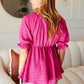 Feeling Strong Fuchsia Textured V Neck Babydoll Top