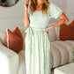 Sunny Days Sage Floral Print Fit & Flare Sash Belt V Neck Dress