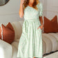 Sunny Days Sage Floral Print Fit & Flare Sash Belt V Neck Dress