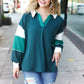 Falling For You Hunter Green Color Block Collared French Terry Top