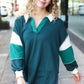 Falling For You Hunter Green Color Block Collared French Terry Top