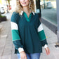 Falling For You Hunter Green Color Block Collared French Terry Top