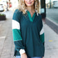 Falling For You Hunter Green Color Block Collared French Terry Top