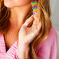 Rainbow Chevron Easter Bunny Dangle Earrings
