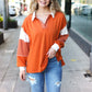 Falling For You Rust Color Block Collared French Terry Top