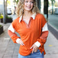 Falling For You Rust Color Block Collared French Terry Top