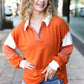 Falling For You Rust Color Block Collared French Terry Top