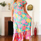 Vacay Vibes Blue Floral Print Sweetheart Twisted Neckline Maxi Dress