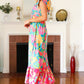 Vacay Vibes Blue Floral Print Sweetheart Twisted Neckline Maxi Dress