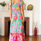 Vacay Vibes Blue Floral Print Sweetheart Twisted Neckline Maxi Dress