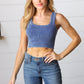Washed Navy Rib Cropped Square Neck Tank