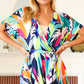 Tropical Vibes Multicolor Tropical Print Surplice Tie Waist Romper