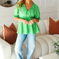 Feeling Strong Kelly Green Textured V Neck Babydoll Top