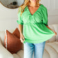 Feeling Strong Kelly Green Textured V Neck Babydoll Top